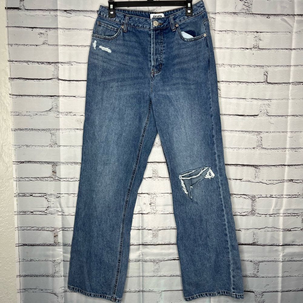 RSQ Women's Straight Leg Blue Jeans Y2K Baggy High Waist SZ 30 Distressed Ripped